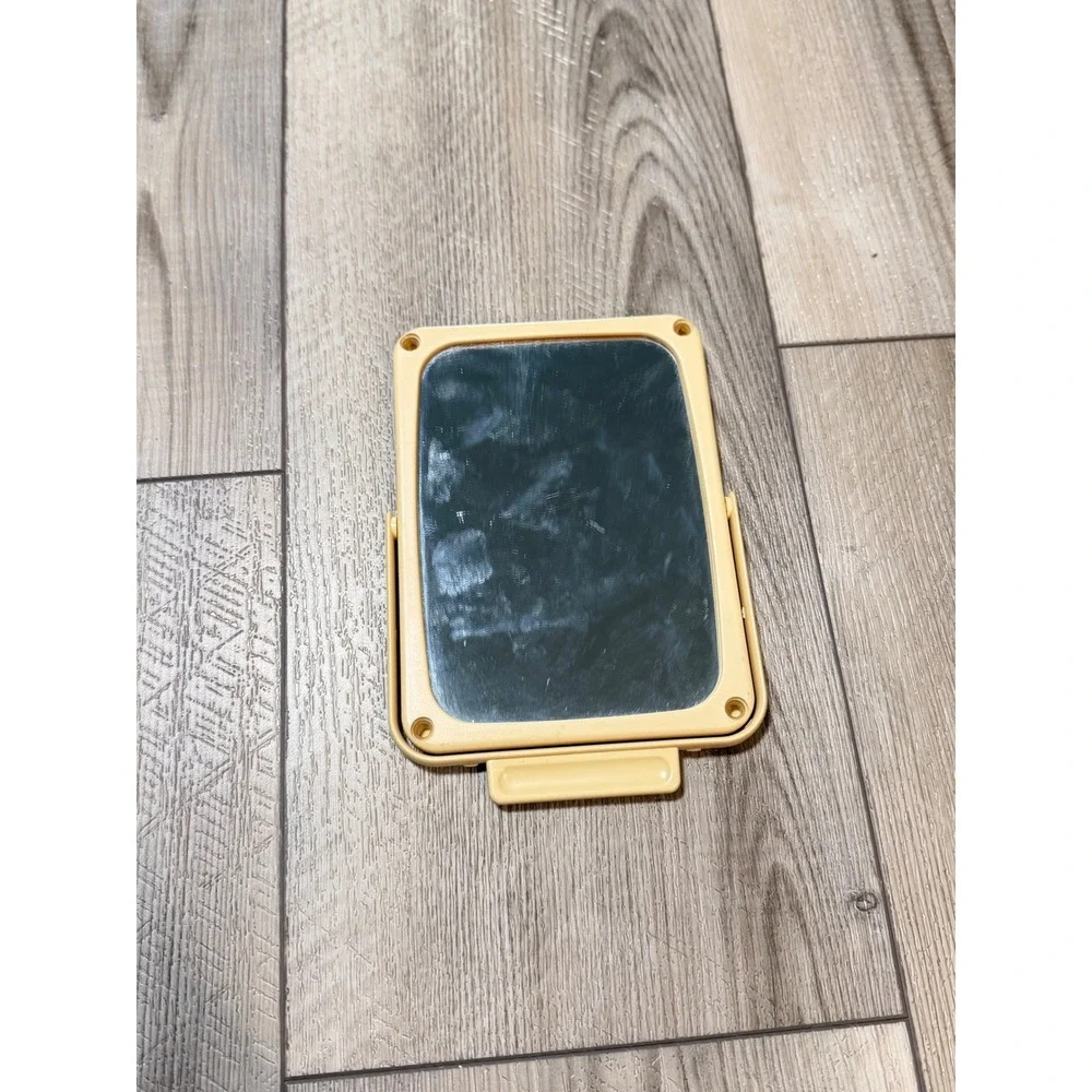 Vintage Yellow Tabletop Vanity Beauty Mirror Folding Kickstand Travel‎ Retro